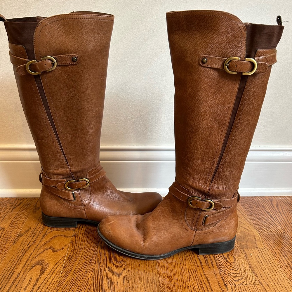 Naturalizer N5 Comfort Tall Leather Riding Boots – Brown – Size 10